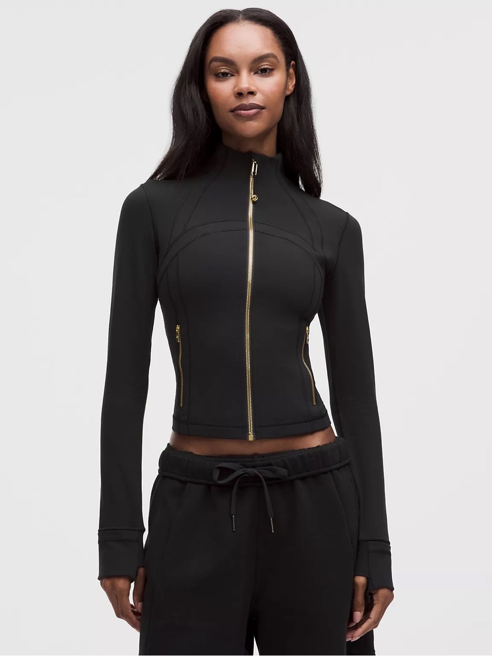 lululemon athletica Define Cropped Jacket in Black with Gold Zipper Nulu